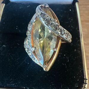 Vintage Marquis Glass 14K Electroplated Ring 5.5